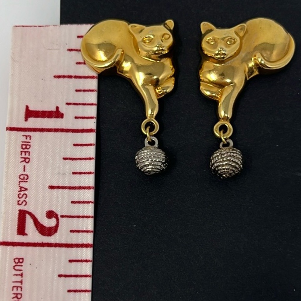 Gold Tone Cat Earrings with Silver Tone Accents - Picture 6 of 7